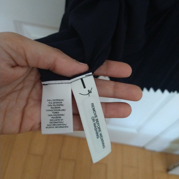 "Elegant Ann Taylor Size 0P Black Midi Dress - Pleated Skirt, Ruffled Trim, NWOT - Picture 8 of 8